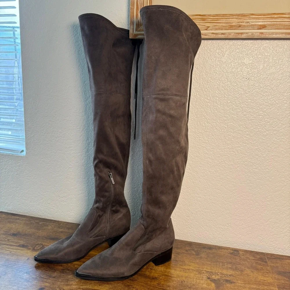 Marc Fisher Yuna Over-The-Knee Boots Women 6.5 Brown Faux Suede Pointed Toe OTK